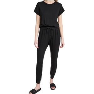 SPLENDID Flora Short Sleeve Elastic Drawstring Waist Jumpsuit In Black